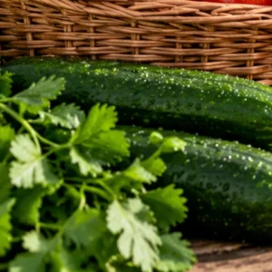 Fresh cucumbers and salad herbs from the Diet Voice farm