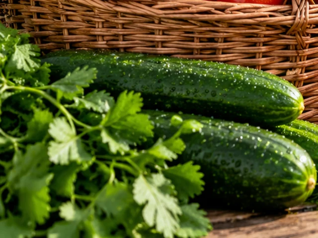 Fresh cucumbers and salad herbs from the Diet Voice farm