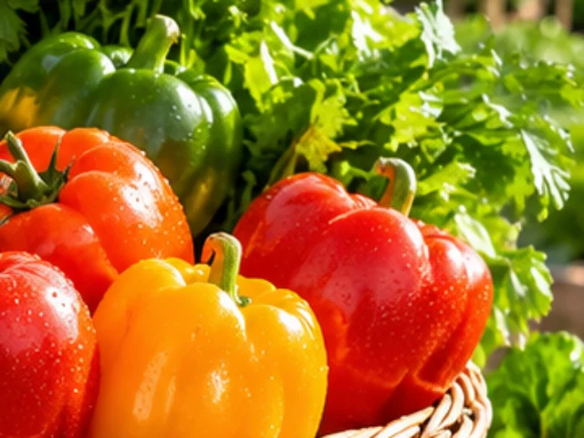 Red, yellow and green sweet peppers